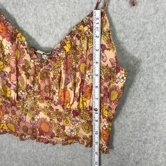 Patrons of Peace Crop Top Medium Orange Tank Floral Ruffle Boho Western‎ Tie Bow - Picture 10 of 10